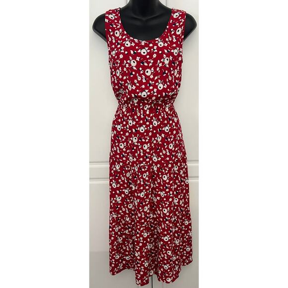 Talbots Sleeveless Red Tiered Midi Dress with Floral Print Size 4 - Picture 1 of 8